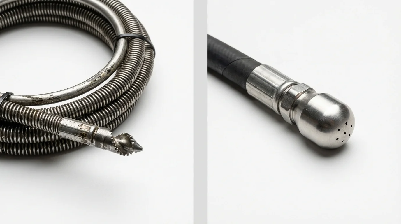 Drain snake cable and hydro jetting nozzle used for drain cleaning in Medina, TX