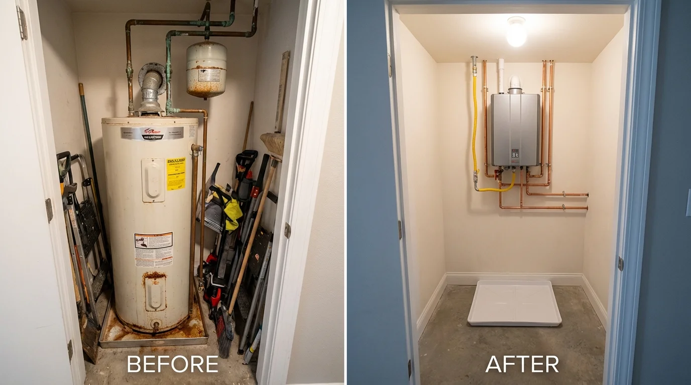 Tank water heater versus wall-mounted tankless unit comparison for Medina, TX homeowners