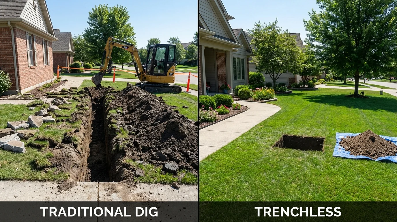 Trenchless sewer repair with minimal yard damage versus traditional excavation in Medina, TX